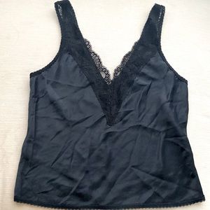 VINTAGE FARR WEST V-NECK LACE SILKY CAMI  CROP TOP